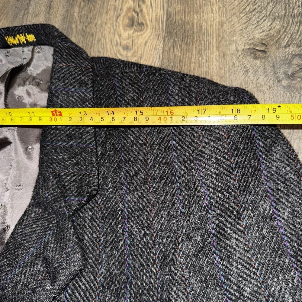 Vtg‎ Hunting Horn Wool Sport Coat Mens 44L Herringbone Tweed Blazer Suit Jacket